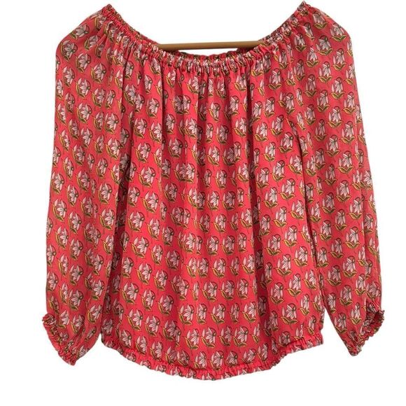 Diane Von Furstenberg Women's Kamber Red Silk Off-Shoulder Sheer Sleeves Top XS - Picture 2 of 8